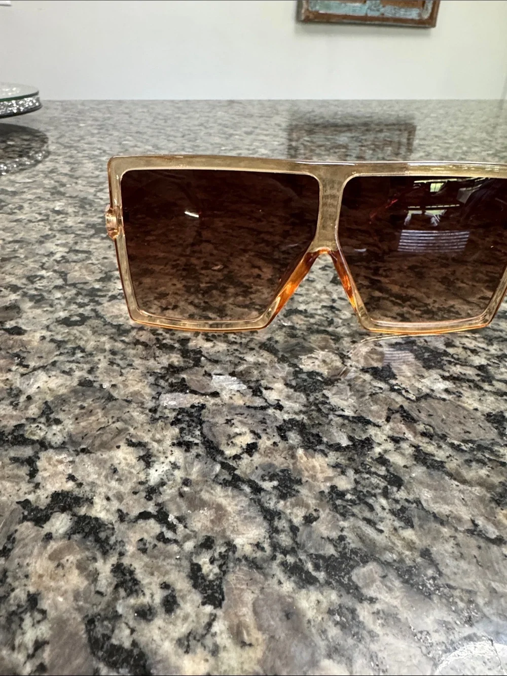Oversized Square Gradient Sunglasses - Amber Frame, Brown Lenses